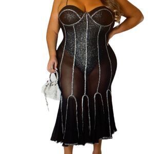 Plus Size Women’s Black Party/ Formal/Dress/Black/Silver/NWT